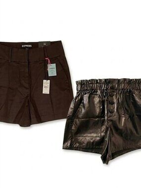 Express & Shein Shorts Bundle - Tailored Linen & Faux Leather - Size XS